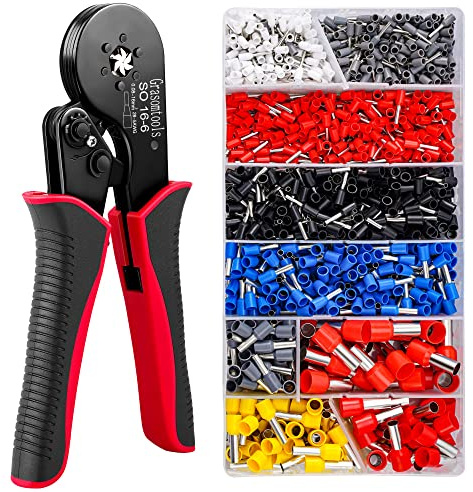Crimpzange 0.08-16mm² Set, Aderendhülsenzange Crimp Zange Sechskant Presszange mit 1200 Einzeilige Aderendhülsen Set für Isolierte Unisolierte Crimpverbinder
