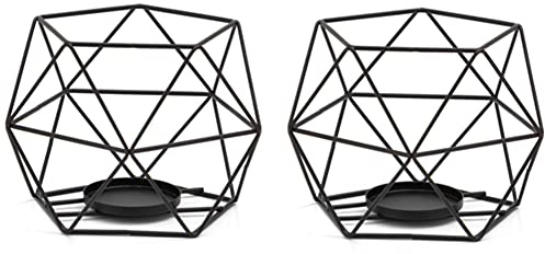 Kerzenständer Metall Schwarz,Windlicht 2er Set,Teelichthalter Kerzenhalter Geometrisches Kreativ Modern Eisen Kerzenleuchter,Vintage Kerzen Ständer für Wohnzimmer Schlafzimmer,Esstisch Deko Tischdeko