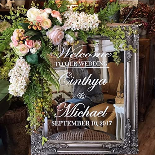 Bienvenue Au Signe De Mariage Personnalisé - Noms Et Date, Autocollant, Panneau Acrylique, Lettrage Avec Acrylique Transparent, Impression