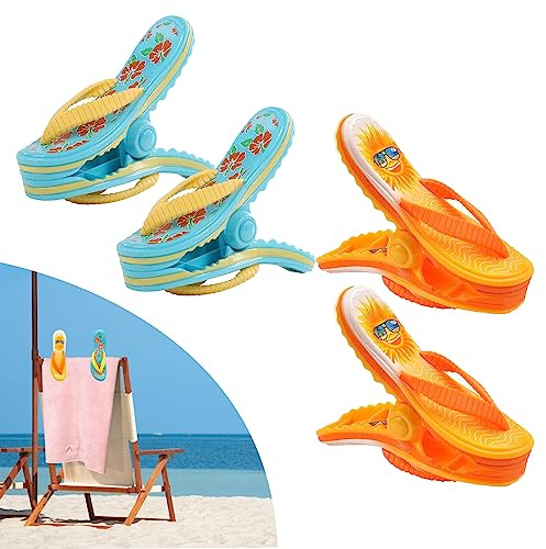 Strandhandduksklämmor, 4 st bärbara stora handduksklämmor vindtäta plastklämmor för solstolar poolstolar strandhanddukshållare