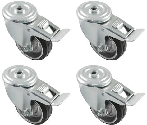 Amig - Pack de 4 Ruedas Con Freno Para Muebles - Ø 80 mm - Ruedas Giratorias Sin Pletina - Peso Máximo 70 Kg - Para Mover Muebles Pesados - Rodamientos de Rodillos - Núcleo Metálico - Goma Negra