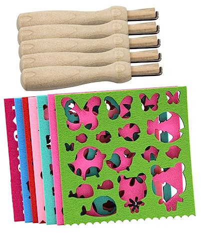 Didiseaon Kit de Moldes y Herramientas para Fieltro de Aguja Juego Diy de 12 Plantillas de Fieltro de Lana Mangos de Madera y Agujas Accesorios para Principiantes y Manualidades