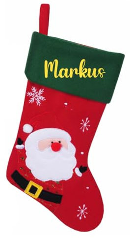 minimutz Nikolausstrumpf mit Namen Kinder - personalisierter Weihnachtsstrumpf zum Aufhängen & Befüllen - Nikolausstiefel grün rot 45cm Weihnachtsmann