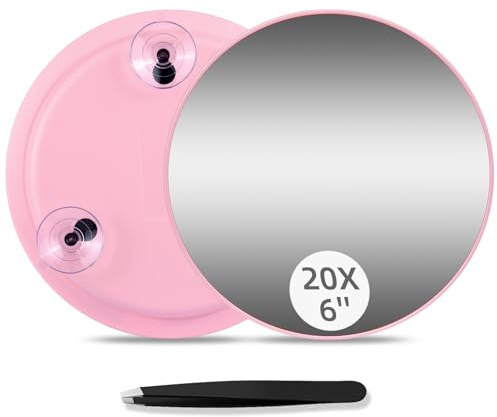 JADAZROR 20-facher Vergrößerungsspiegel mit 3 Saugnäpfen – 15cm großer Schminkspiegel mit 20-facher Vergrößerung, Vergrößerungs-Schminkspiegel und Pinzetten-Set, tragbarer Vergrößerungsspiegel