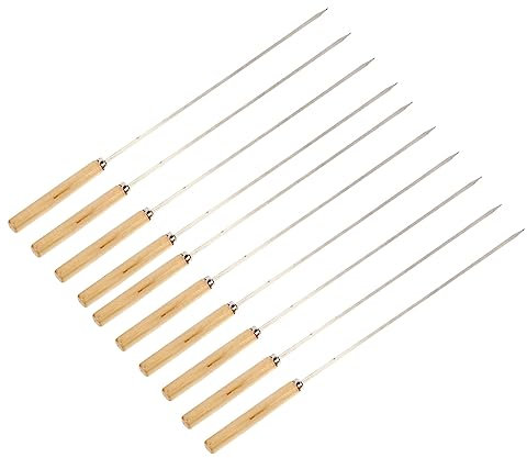 Inoomp Pinchos De Acero Inoxidable Para Barbacoa Con Mango De Madera 10 Piezas Reutilizables Para Parrilla Camping Y Reuniones Familiares