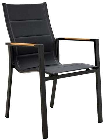 OUTLIV. Melbourne Stapelsessel, stapelbar, mit Rückenlehne, Anthrazit/Teak | Textilene und Aluminium; stapelbar und mit Rückenlehne; 61x68x92cm; Anthrazit/Teak; platzsparend, komfortabel