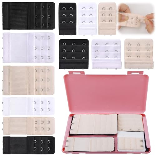 Raxfekro 12 Stück BH Verlängerung 2 Haken / 3 Haken Damen BH-Verlängerer BH Erweiterung Bra Extender BH Verschluss Verlängerung Elastischen Weiß, Schwarz und Hautfarbe
