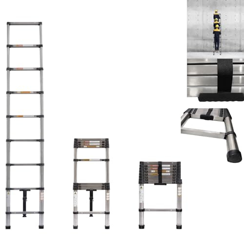 Telescoping A Frame Ladder 2.6M(8.5 FT),Extension Ladder,Multi-Purpose Steel Telescopic Ladders with Non-Slip Rubber Feet, Folding Extendable Ladder for Home use,Indoor,Building Construction