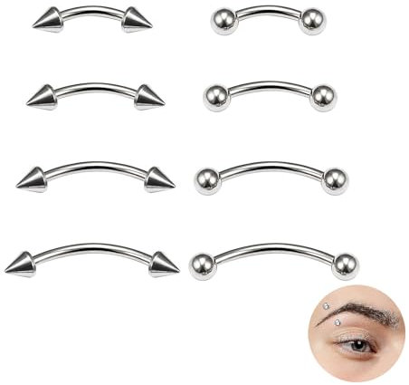 YUGUOLAN 8 Stück Augenbrauen Piercing, Lippenpiercing, Chirurgenstahl, Für Nasenring, Lippenringe (6mm/8mm/10mm/12mm)