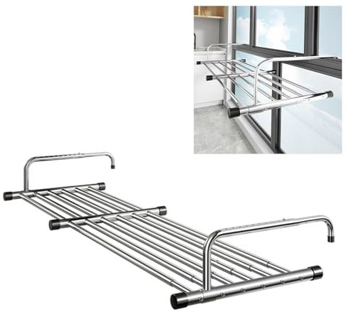 Edelstahl Balkontrockner, Ausziehbar Balkonwäschetrockner, Platzsparend, Leicht zu Verstauen, 360° Drehbar Und Faltbar, zum Einhängen An Heizung, Balkon, Badewanne, Ausziehbar Balkon Wäschetrockner(62