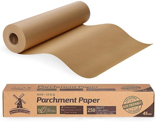 Rollo de papel sin blanquear de 15 x 210 pies para parchment Baking Baking – 250 pies cuadrados para hornear, cocinar, barbacoa, freír al aire libre y vapor