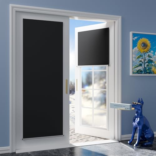 G-WACK Blackout Door Curtains, No-Drill Blinds for Indoor Windows & Doors with Magnetic Snaps, Heat-Insulated Privacy Door Shades, 100% Blackout Roller Shades Window Cover (20 x 84,Black)