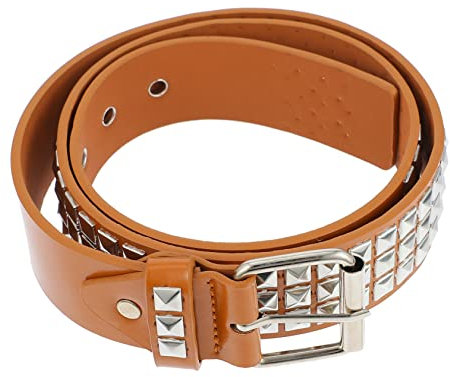 MOBUTOFU Pu-ledergürtel Mit Quadratischen Nieten Modischer Robuster Taillengürtel Für Damen Und Herren Stylischer Punk Street-style Gürtel in Khaki Für Alltag Party Und Geschenk