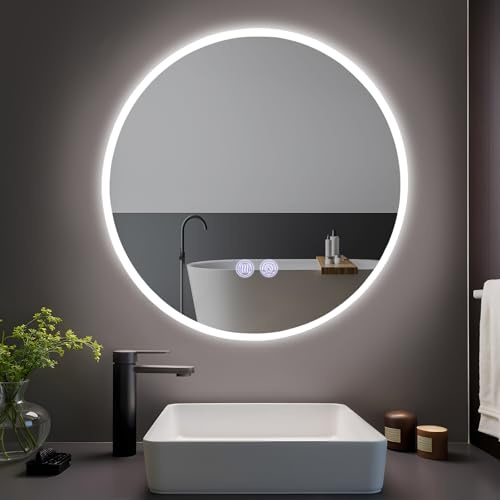 Mursche Badezimmerspiegel mit Beleuchtung Badspiegel Rund - Runder IP44 50cm LED Spiegel mit Touch Dimmbar Mirror Beleuchtet Beschlagfrei Funktion Bad Rundspiegel mit Licht Kabel für Badezimmer