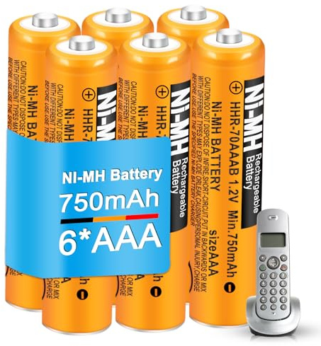 NI-MH AAA Akku 1.2V 750mAh HHR-70AAAB Wiederaufladbare Batterien 6 Stück | Telefonakku für Gigaset BT Panasonic Schnurlostelefon, Ersatzakku