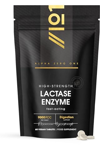 Lactase Tablets 9000 FCC (per Tablet) – 60 Count - Digestive Enzyme Helps Digest Lactose in Milk & Dairy – Support for Lactose Intolerance – by Alpha01