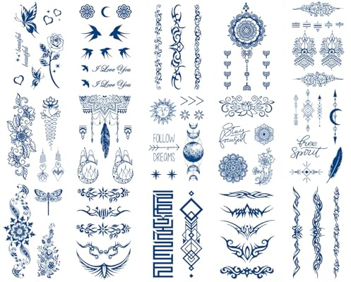 Sugeru 15 Fogli Super Resistente Tatoo Temporanei, 2 Settimane - L'originale | Resistente All'acqua + Vegan + Nuova Tecnologia | Tatuaggi Semipermanenti, Tattoo Temporanei, Temporary Tattoo (C10)