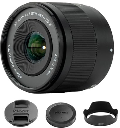 VILTROX AF 15 mm F1.7 - Objetivos gran angular APS-C E Mount, enfoque automático, lente de ángulo ancho con gran apertura para cámaras Sony E-Mount