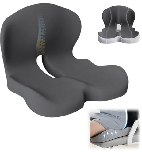 givuaime Rutschfester Sitz aus Memory-Schaumstoff, 2025 Neuest Rücken und Sitzkissen, Sitzkissen Orthopädisch mit Rückenstütze und L-Förmige Lordosenstütze, für Bürostühle Autositze (Dunkelgrau)