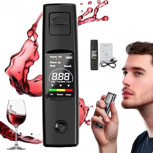 Alkoholtester Polizeigenau,Tragbarer Promillemessgerät ohne Kontakt, Schnelle und genaue BAC Alkoholmessgerät mit einfachem USB-C-Laden, Breathalyzer für den Einsatz zu Hause oder auf Partys (Schwarz)