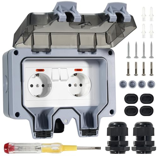 Außensteckdose Wasserdicht IP66, Outdoor Steckdose Wasserdicht mit Schalter Kontrollleuchte, Außensteckdose Aufputz Aussen Steckdose Klappdeckel für Indoor Outdoor Gärten Schwimmbad