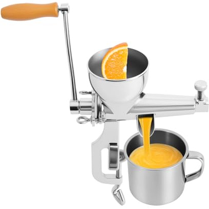 Saftpresse Manuell aus Edelstahl, Manueller Entsafter mit Filter, C-förmiger Klemme, Saftbecher, Reinigungsbürste, Zitronenpresse, Orangenpresse, Obstpresse, für Obst, Gemüse, Weizengras