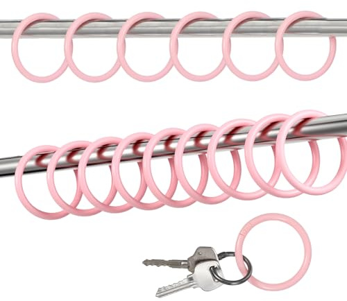 Xindojuz 15 Pcs Shower Curtain Rings and Hooks, Plastic Decorative Round Easy Install Snap Closure Hangers, O Shaped Shower Hooks for Curtain Bathroom Showers Window Rod (Pink, 2.36×1.97 inch)