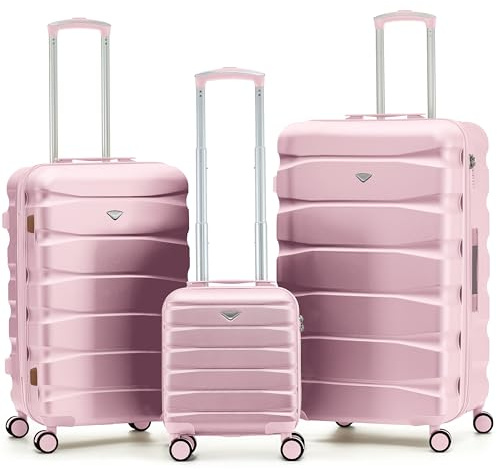Flight Knight Set of 3 ABS Hard Shell Trunk Luggage for Vacation & Holidays | Carry-On 40cm, Medium & Large Check-in Travel Suitcase |Durable and Lightweight Trolley, 8-Wheel Spinner | TSA Lock