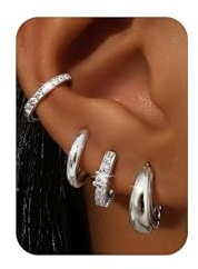 Roheafer 4 par örhängen set för kvinnor, allergivänliga 14K guldpläterade Huggie Hoops kreoler, stapelbara för flera piercingar, liten Chunky Design, Cartilage örhängen, Koppar, Skapad zirkon