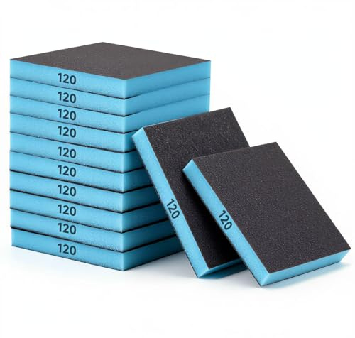 LONGERSIZHAN 12 Pcs Sanding Sponges 120 Grit Sponge Sanding Pads | Wet and Dry Washable Sand Paper Pack for Wood Walls Metal Plastic Drywall Grinding or Polishing(4.72 x 3.94 x 0.5 inch)