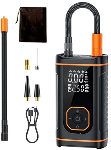 Gonfiatore per pneumatici – Compressore d'aria portatile con batteria ad alta capacità | Pompa per bicicletta per auto, moto, display digitale, ricaricabile tramite USB | Gonfiaggio degli strumenti au