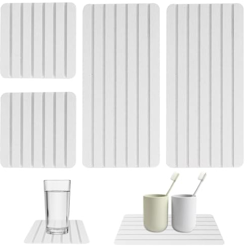 4 Stück Wasserabsorbierender Stein - Rutschfeste Schnell Trocknende Seifenschalen Matte, Saugfähige Kieselgur Untersetzer für Badezimmer Diatomit Tablett Untersetzer Rillen für Handseife Becher Seifen