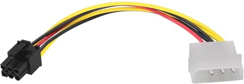 4-Pin Molex to 6-Pin PCI-E Power Adapter Cable | 17cm GPU Power Converter Cord | 18AWG Wire for Graphics Card | PC Internal Power Extension | Generic Non-OEM Replacement Part