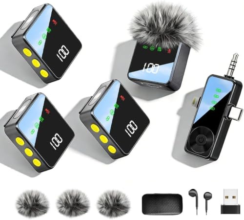 Bayanbulu Wireless Lavalier Microphone for iPhone, Android, Cameras 4 Packs | Mini Microphone with Noise Reduction, 40H Battery Life, 4 Mic for Video Recording, Podcasts, Vlog, TikTok and YouTube (Black)