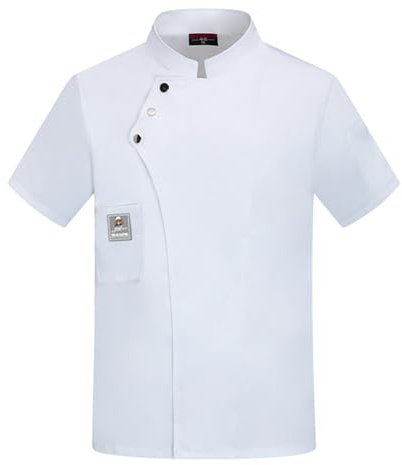 Giacca da Cuoco Uomo Maniche Corte Estiva, Giacca Chef Uomo Divisa da Chef Leggera e Traspirante, Casacca da Lavoro per Ristorante Hotel Pasticceria Cucina Catering, Bottoni a Pressione Unisex