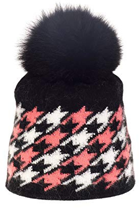 Avanti Konieczko vintermössa för damer med mikrofleece, vintermössa, badmössa, varm stickad mössa med kaninpäls bommel