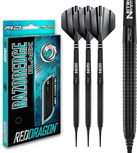 RED DRAGON Razor Edge Black 18 Gramm Softip Dartpfeile Tungsten Profi Steel Darts mit Flights und Schäfte