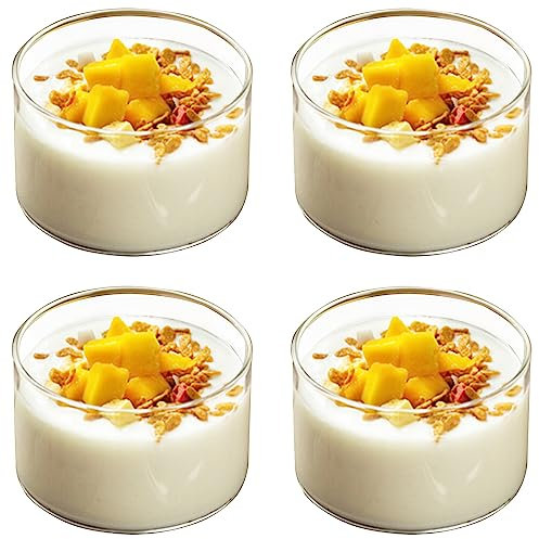 Greyoe Bicchieri da dessert, 4 pezzi trasparente tazza da dessert rotonda budino bottiglia di vetro mini succo bevanda tazza resistente alle alte temperature per dessert gelato bevanda