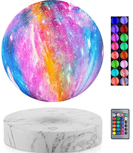 VGAzer Levitierende Mondlampe Magnetische Schwebende Rotierende Mondlicht Schreibtischlampe Nachtleuchten (Marmor Basis 16 Farben Galaxie)