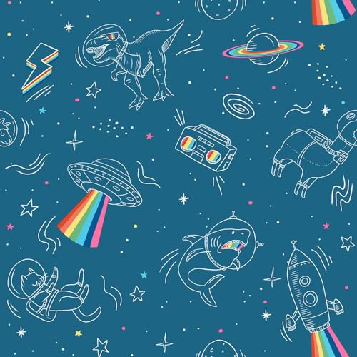 Muriva My Kingdom Space Explorer Wallpaper – 3D Style Cosmic Adventure Wallcovering – Luxury Non-Woven Paper for Children's Bedrooms, Playrooms & Nurseries, M36801 (10.05m x 53cm)