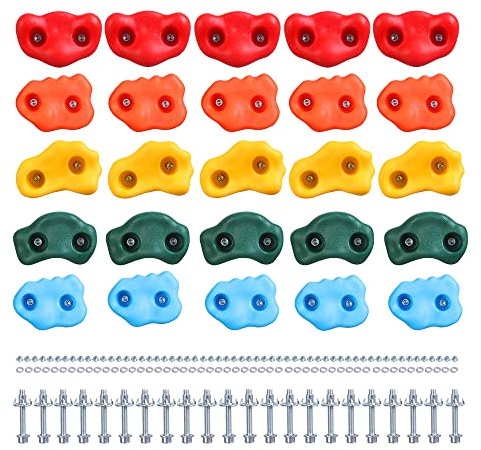 HAPPY MOTTE 25 Rock Climbing Holds for Kids Climber With Hardware, Wall Holds and Grips for Indoor and Outdoor Playground Play Set