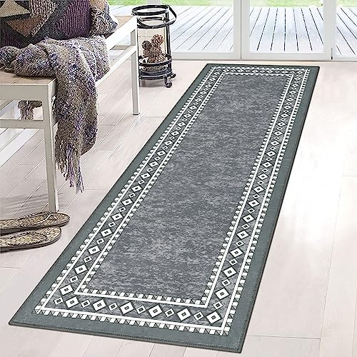 Enyhom Teppich Läufer Waschbar rutschfest Läufer Flur Teppich Küchenläufer dauerhaft Eingangstürmatte Teppich für Haustür, Flur, Eingang, Küche, Schlafzimmer (50 x 150 cm, Grau)