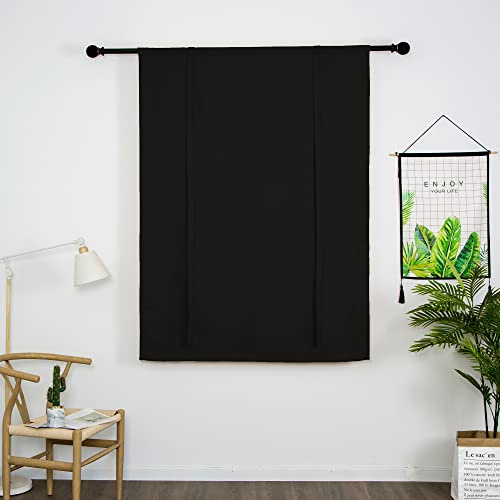 SIMPVALE Raffgardinen Verdunkelung Kurze Gardinen mit Binden Thermoisoliert Verdunkelungsvorhang, mit Stangentaschenrollo für Schlafzimmer Wohnzimmer Küche (Schwarz, 100x140cm)