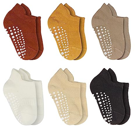bistyle Baby Non Slip Grip Ankle Socks 6 Pairs | Non Skid Soles Infants Toddlers Socks Seamless Cotton | Kids Boys Socks (as8, age, 2_years, 3_years, Brown)