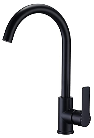 Peppermint Black Kitchen Tap Single Lever Monobloc Matt Black Sink Taps for Kitchens BauEdge Mixer Tap for Sinks Swan Neck Kitchen Mixer Taps 1 Hole