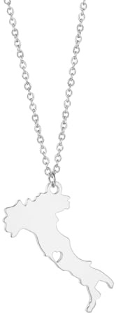 Stylish-Art Collier Avec Pendentif Carte De L'Italie, Breloque Avec Carte De L'Italie, Collier En Forme De Cœur Creux, Chaîne De Pull Pendante, Ornement Ethnique Patriotique, Bijoux De Charme, Cade