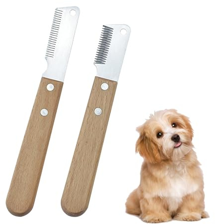 Cleminsta Trimmmesser Set für Hunde und Katzen mit Feiner und Mittlerer Zahnung, 2-Teilig Fellpflege Kamm für Hundefell Unterwolle Fellmesser Hundeschere Edelstahl Messer für Langhaar und Kurzhaar
