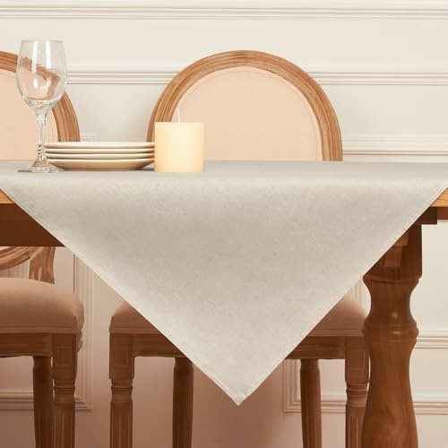 Softalker Mantel Navidad Mesa Cuadrado Antimanchas 80x80 cm de Falso Lino Manteles Beige Elegante Manteles Protector Centro de Mesa Comedor Decoracion para Navidad,Cumpleaños,Festivos,Exterior,Jardin