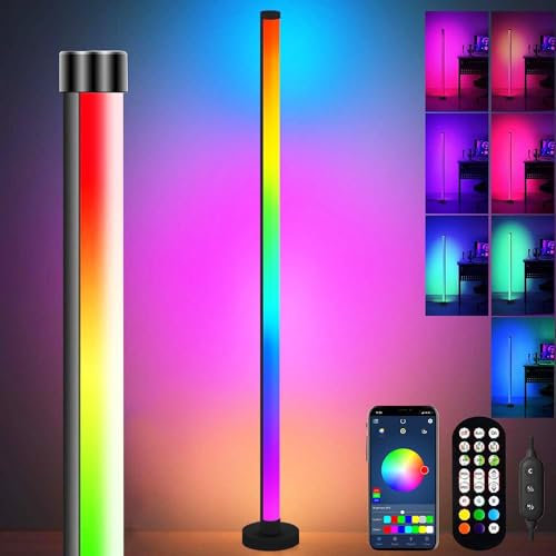 Rosnek LED Stehlampe Wohnzimmer, 120cm RGB Stehlampe Dimmbar mit Fernbedienung und APP, 16 Millionen Farben, Musikmodi, DIY-Modus & Timing -Funktion für Schlafzimmer, Spielzimmer, Büro, Lesesaal