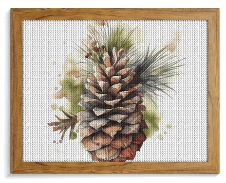 Aquarell Tannenzapfen Diamant-Malset für Erwachsene, Vollbohrer, Diamant-Punkte, Gemälde mit Rahmen, runde 5D-Farbe mit Diamanten, Bilder, Kunstmalerei-Kits, DIY Handwerk für Heimdekoration, 50 x 40
